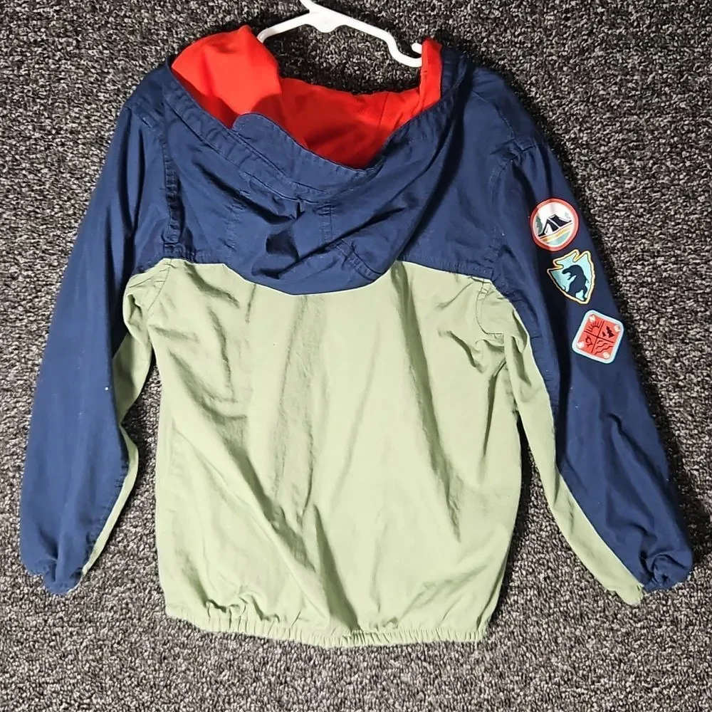 365 Kids Pullover Jacket Tan Navy Orange Dinosaur Size 6 Quarter 1/4 Zip